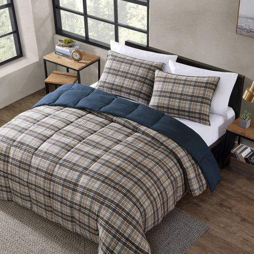 Eddie Bauer Rugged Plaid Brown Microsuede Reversible Duvet Cover Set